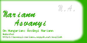mariann asvanyi business card